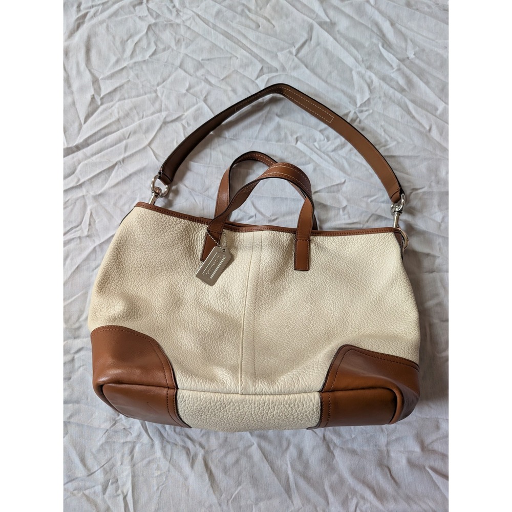 Coach Cream and Tan Leather Tote